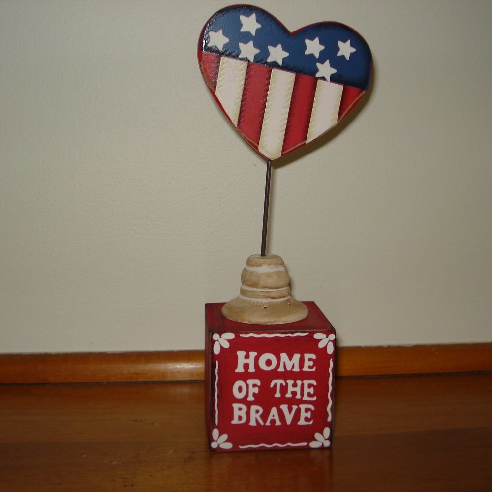 Patriotic Heart on Wooden Block